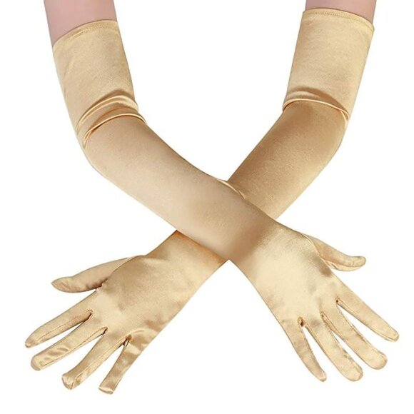 Girl Elbow Length Stretch Satin Long Flapper Gloves Evening Opera 20s Ha… - Picture 1 of 1
